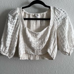 LPA White Smocked Top with Puff Sleeve